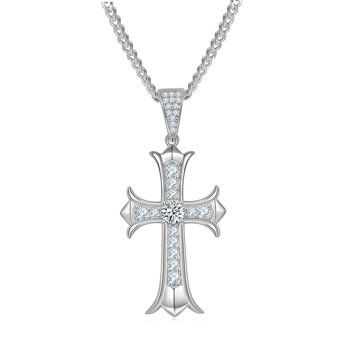 Vintage Cross Necklace S925 Silver Pendant Moissanite 5.0mm D-Class